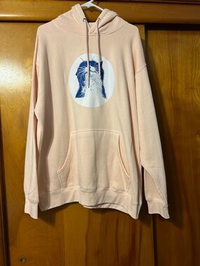 Peach Pullover Hoodie with Blue Graphic